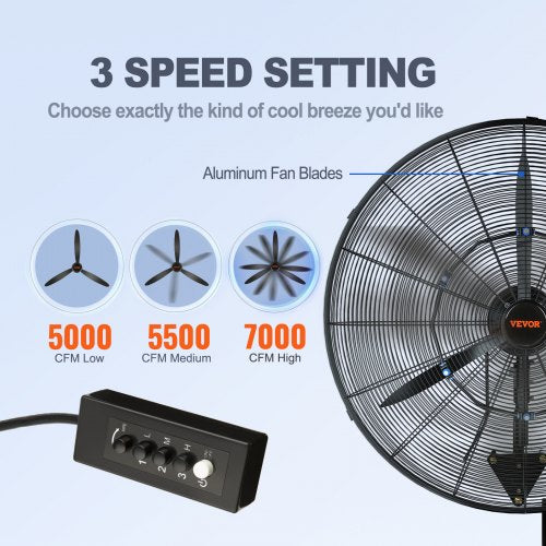 WallMount Misting Fan 24 Inch 3speed High Velocity Max 7000 CFM