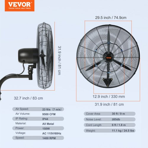 WallMount Misting Fan 30 Inch 3speed High Velocity Max 9500 CFM