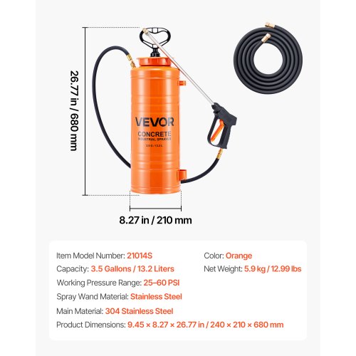 Industrial Concrete Sprayer 3.5 Gallon Stainless Steel Heavy Duty Tripoxy Pump