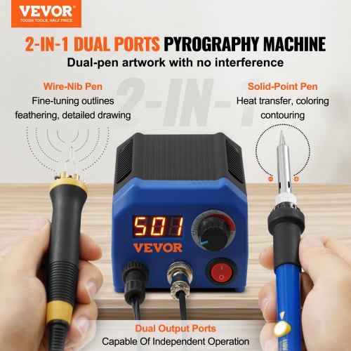Wood Burning Kit 250700°C Adjustable Temperature with Display Dual Output