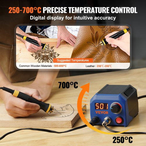 Wood Burning Kit 250700°C Adjustable Temperature with Display Dual Output