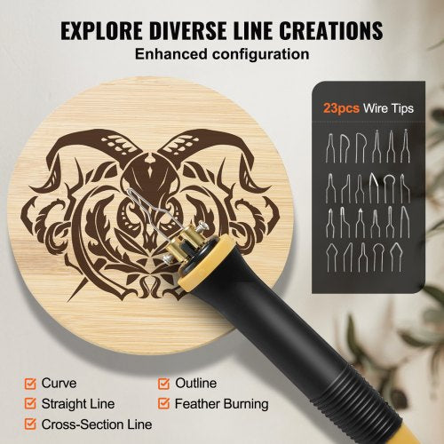 Wood Burning Kit 250700°C Adjustable Temperature with Display Dual Output