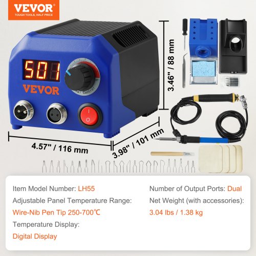 Wood Burning Kit 250700°C Adjustable Temperature with Display Dual Output