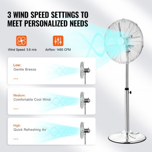 Industrial Pedestal Fan 16 Inch 75Degree Oscillating Fan Height