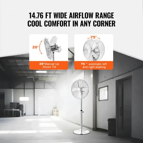 Industrial Pedestal Fan 16 Inch 75Degree Oscillating Fan Height