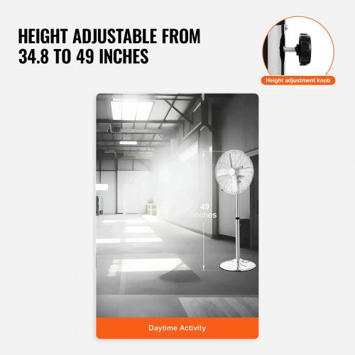 Industrial Pedestal Fan 16 Inch 75Degree Oscillating Fan Height