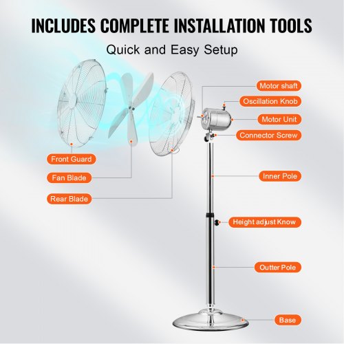 Industrial Pedestal Fan 16 Inch 75Degree Oscillating Fan Height