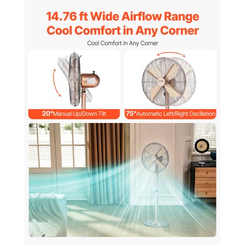 Industrial Pedestal Fan 16 Inch 75Degree Oscillating Fan Height