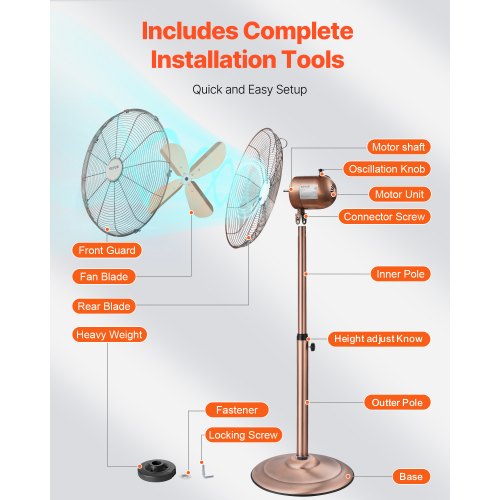 Industrial Pedestal Fan 16 Inch 75Degree Oscillating Fan Height