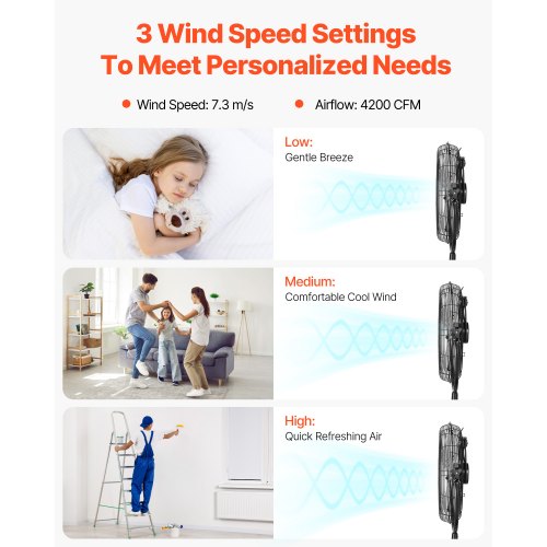 Industrial Pedestal Fan 18 Inch Standing Fan with 453 to 57.9 Inches