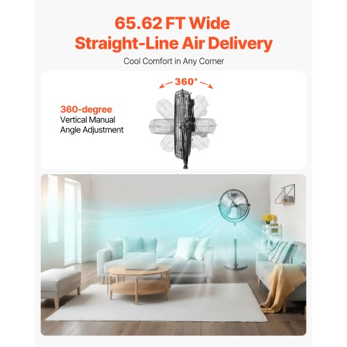 Industrial Pedestal Fan 20 Inch Standing Fan with 46.9 to 59.6 Inches