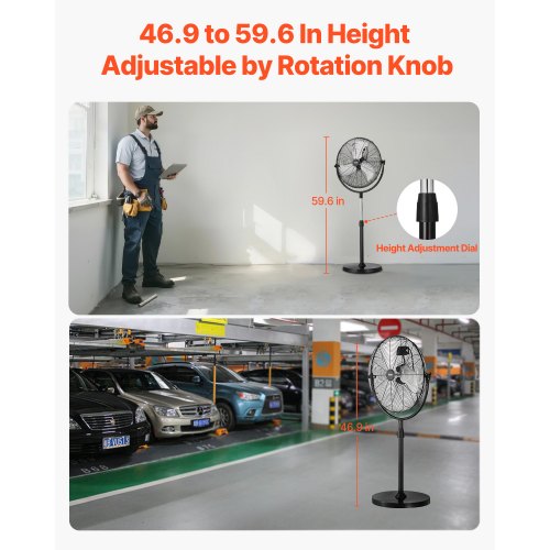 Industrial Pedestal Fan 20 Inch Standing Fan with 46.9 to 59.6 Inches