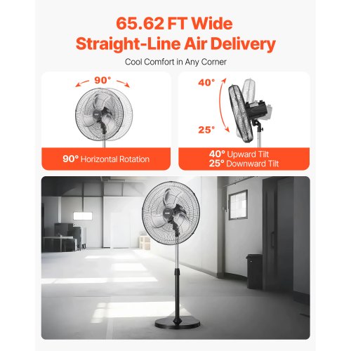 Industrial Pedestal Fan 20 Inch 90Degree Oscillating Fan Height