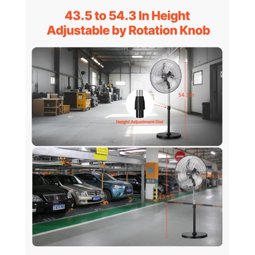 Industrial Pedestal Fan 20 Inch 90Degree Oscillating Fan Height