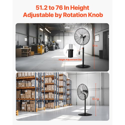 Industrial Pedestal Fan 24 Inch 85Degree Oscillating Fan Height