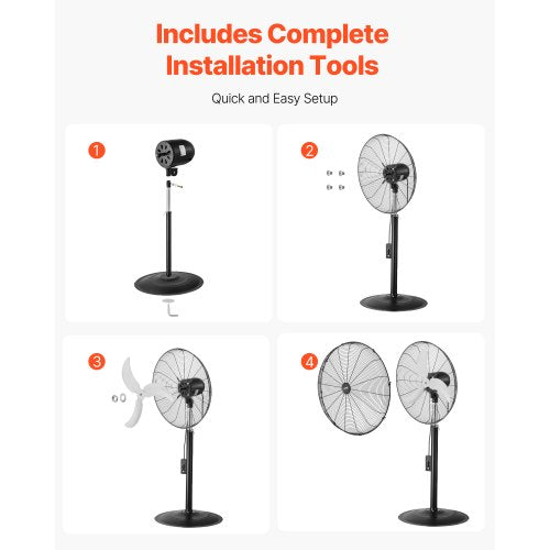 Industrial Pedestal Fan 24 Inch 85Degree Oscillating Fan Height