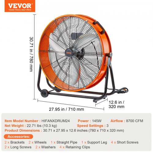 Drum Fan 24 Inch High Velocity Industrial Shop Fan Heavy Duty Commercial