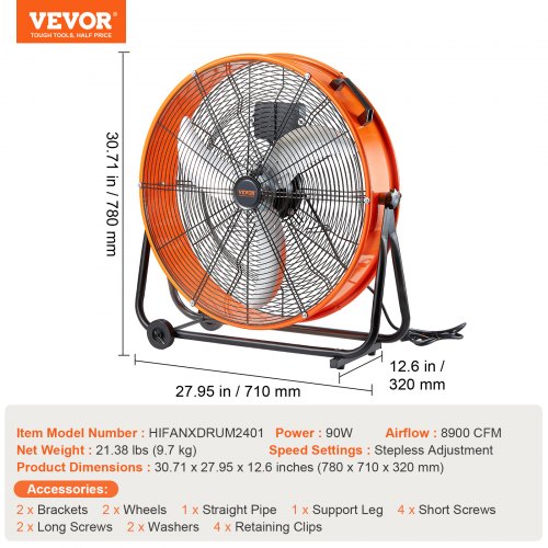 Drum Fan 24 Inch High Velocity Industrial Shop Heavy Duty Commercial Use