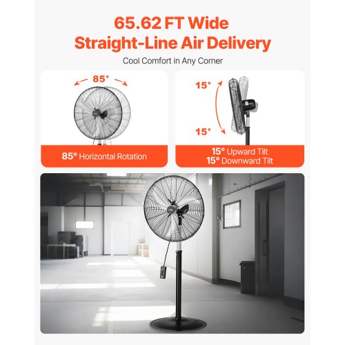 Industrial Pedestal Fan 30 Inch 85Degree Oscillating Fan Height