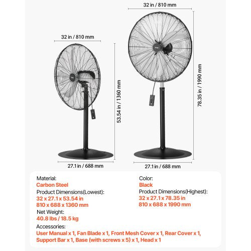 Industrial Pedestal Fan 30 Inch 85Degree Oscillating Fan Height