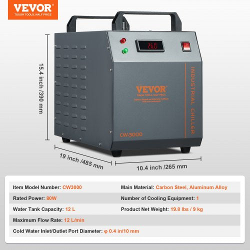 Industrial Water Chiller Cw3000 80W Aircooled Cooler Cooling System With 12 L