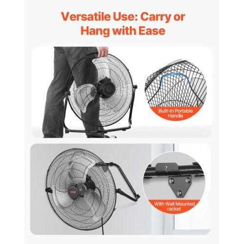 2 PCS Floor Fans 3 Speeds High Velocity Heavy Duty 20 Inch Industrial Fan