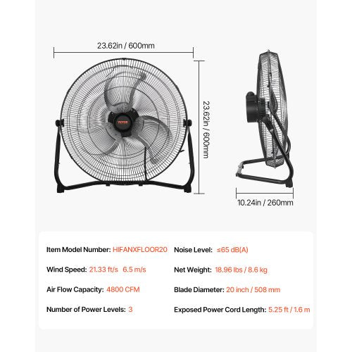 2 PCS Floor Fans 3 Speeds High Velocity Heavy Duty 20 Inch Industrial Fan