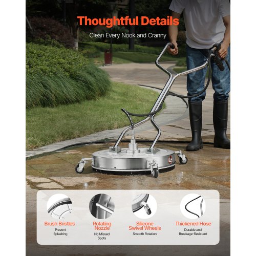 24 Pressure Washer Surface Cleaner Stainless Steel Attachments With 4 Wheels