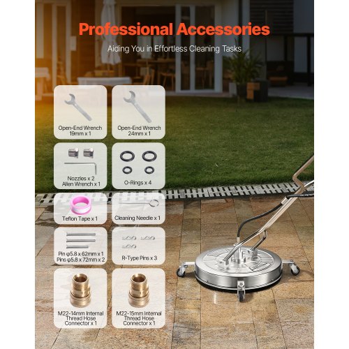 24 Pressure Washer Surface Cleaner Stainless Steel Attachments With 4 Wheels