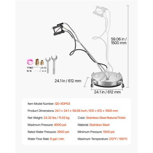 24 Pressure Washer Surface Cleaner Stainless Steel Attachments With 4 Wheels