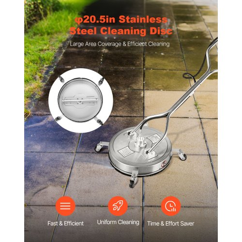 20 Pressure Washer Surface Cleaner 4 Wheels Dual Handle 4500 Max PSI