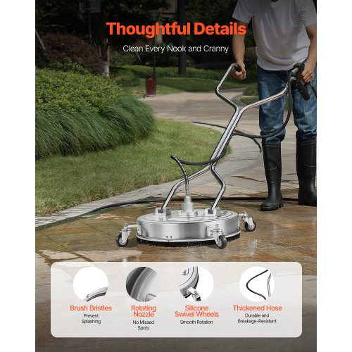 20 Pressure Washer Surface Cleaner 4 Wheels Dual Handle 4500 Max PSI