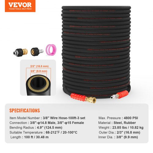 Pressure Washer Hose 100FT Kink Free 38148 Male 3815 Female For Most Brand