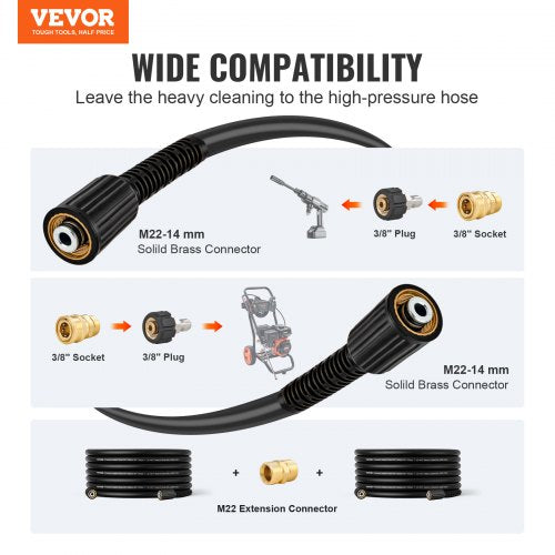 Pressure Washer Hose 50 FT 14 Kink Free M2214mm Brass Thread