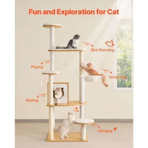 Large Cat Tree 68.9 inches Tall Cat Tower Multilevel Cat Condo Furniture