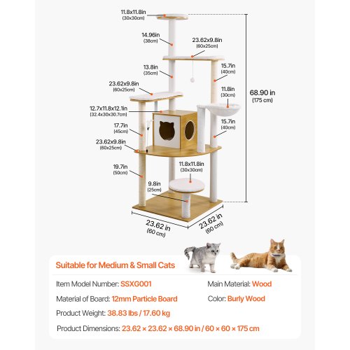 Large Cat Tree 68.9 inches Tall Cat Tower Multilevel Cat Condo Furniture