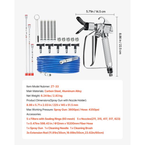 Airless Paint Spray Gun and Hose Kit 3600PSI High Pressure Paint Sprayer
