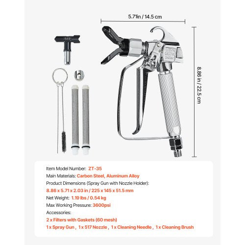 Airless Paint Spray Gun 3600PSI High Pressure Airless Paint Sprayer Gun