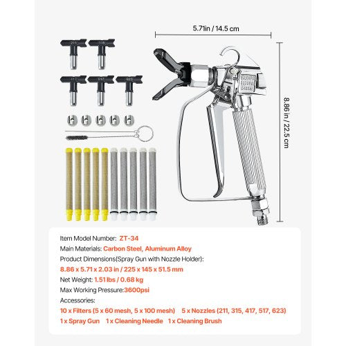 Airless Paint Spray Gun 3600PSI High Pressure Airless Paint Sprayer Gun