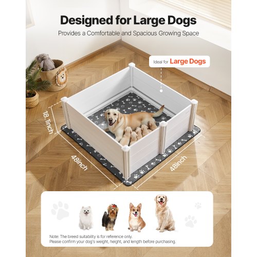 Dogs Whelping Box 48 x 48 x 18.1 inch Plastic PVC Puppies Playpen with Height