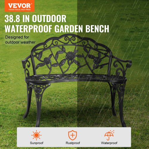 Outdoor Bench 38.8 inches Metal Garden Bench for Outdoors480 lbs Load