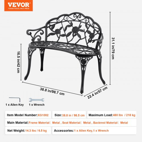 Outdoor Bench 38.8 inches Metal Garden Bench for Outdoors480 lbs Load
