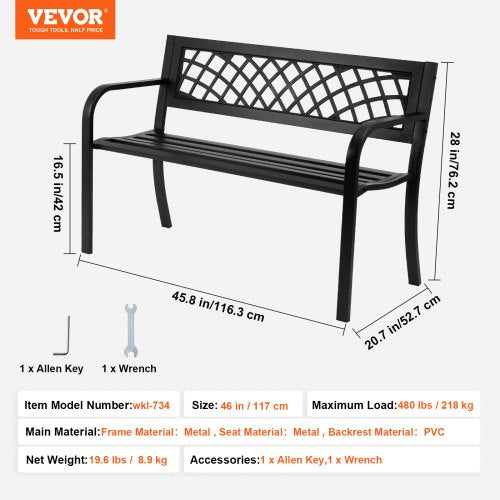 Outdoor Bench46 inches Metal Garden Bench for Outdoors 480 lbs Load