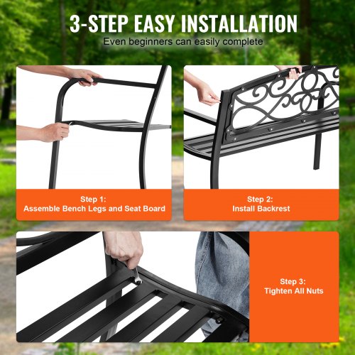 Outdoor Bench 50 inches Metal Garden Bench for Outdoors 550 lbs Load