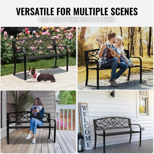Outdoor Bench 50 inches Metal Garden Bench for Outdoors 550 lbs Load