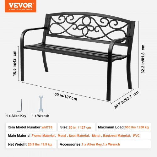Outdoor Bench 50 inches Metal Garden Bench for Outdoors 550 lbs Load