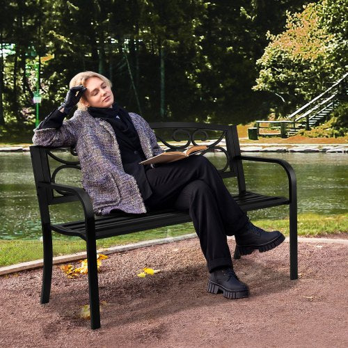 Outdoor Bench 50 inches Metal Garden Bench for Outdoors 550 lbs Load
