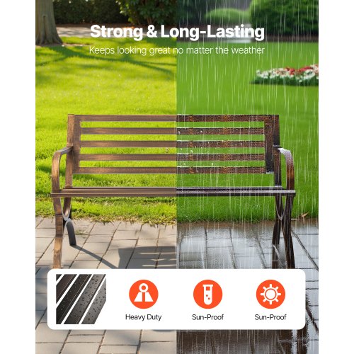 Outdoor Bench 50 Inch Carbon Steel Metal Frame With Slatted Pattern Backrest