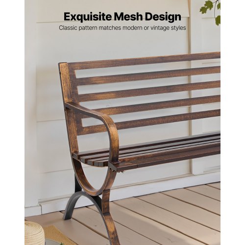 Outdoor Bench 50 Inch Carbon Steel Metal Frame With Slatted Pattern Backrest