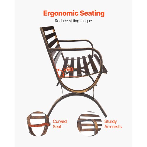 Outdoor Bench 50 Inch Carbon Steel Metal Frame With Slatted Pattern Backrest